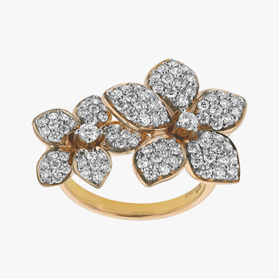 18K Gold Diamond Flower Petal Ring