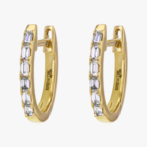 18K Gold Huggie Baguette Earrings