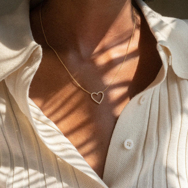 Diamond Open Heart Necklace - 18K Gold | VS Clarity