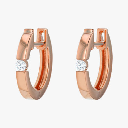 The Single Stone Huggie earrings 14K 18K gold rose yellow white VS quality diamond elegance round
