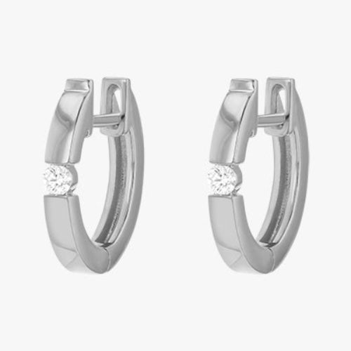 The Single Stone Huggie earrings 14K 18K gold rose yellow white VS quality diamond elegance round
