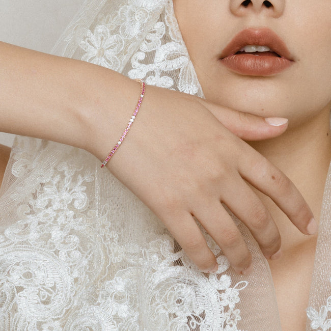 Pink Sapphire and White Diamond Tennis Bracelet - 18K Gold | VS Clarity