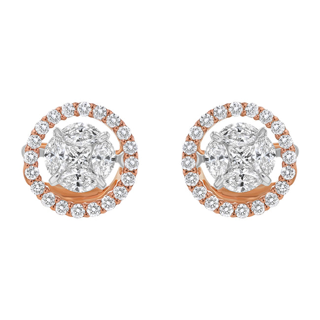 Rumba Dancing Diamond Stud Earrings - 18K Gold | VS Clarity