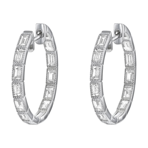 Dainty unique diamonds Stylish fashionable jewelry Hoop baguette  sterling silver VS quality diamonds