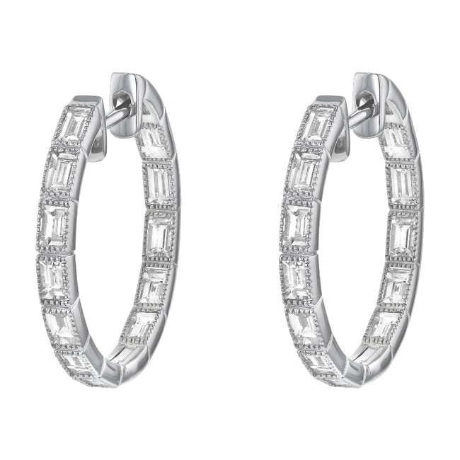 1.5 Carat Inside-Out Baguette Diamond Hoops - Sterling Silver | VS Clarity Lab Diamonds