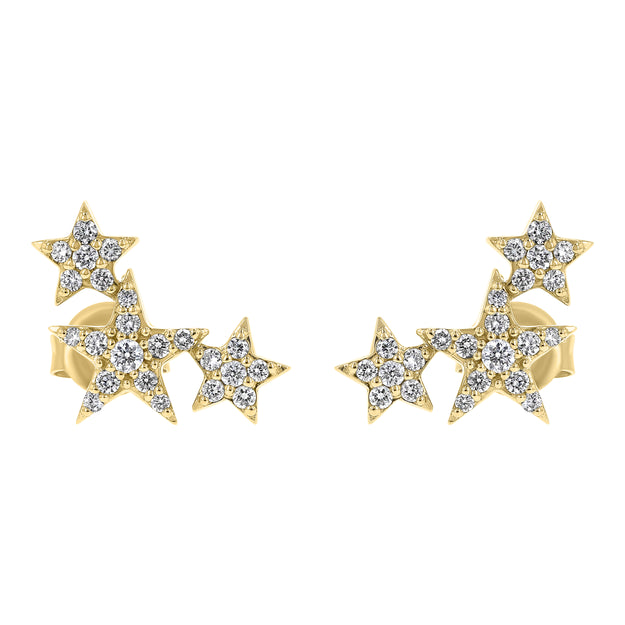 Three Stars Diamond Stud Earrings 18K Gold 14K yellow white rose sparkling whimsical VS Clarity