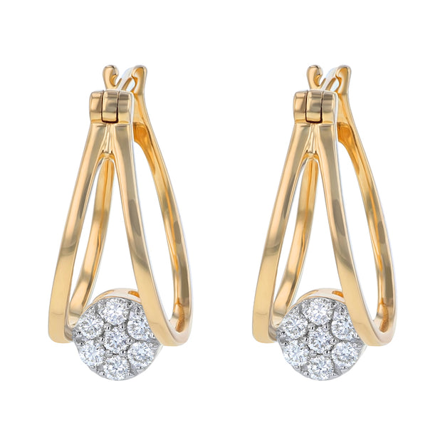 The 1920's Split Hoop Diamond Earrings Vintage Style Fashion Sparkle Classic Yellow Gold VS quality diamond 14K 18K gold