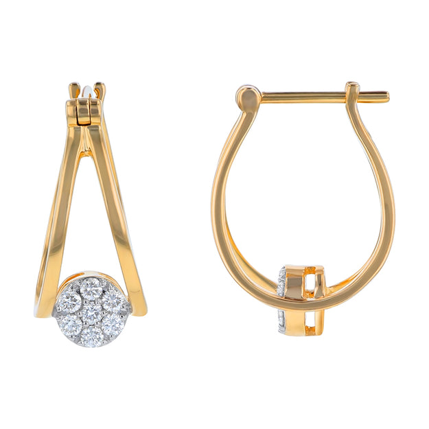 The 1920's Split Hoop Diamond Earrings Vintage Style Fashion Sparkle Classic Yellow Gold VS quality diamond 14K 18K gold