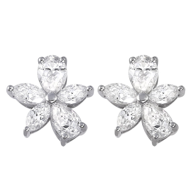 Marquise Diamonds Flower Stud Earrings - 18K | VS Clarity