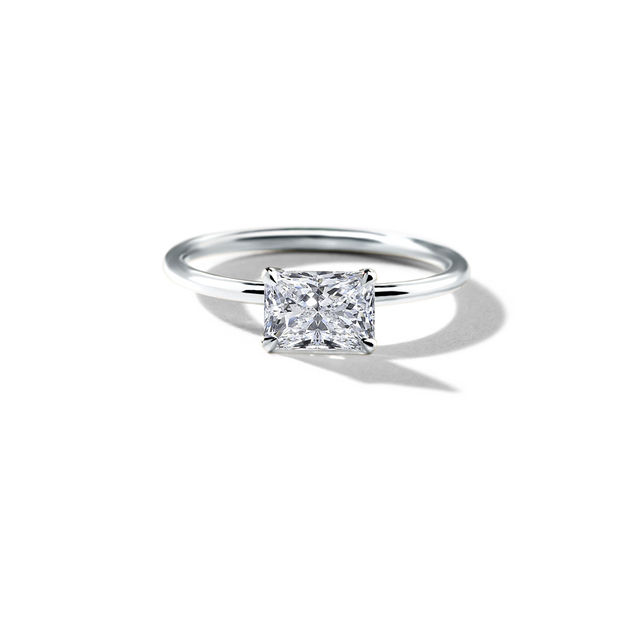 East-West Halo Diamond Engagement Ring Cushion Cut Sparkle Elegant Dainty Stackable White Gold Wedding