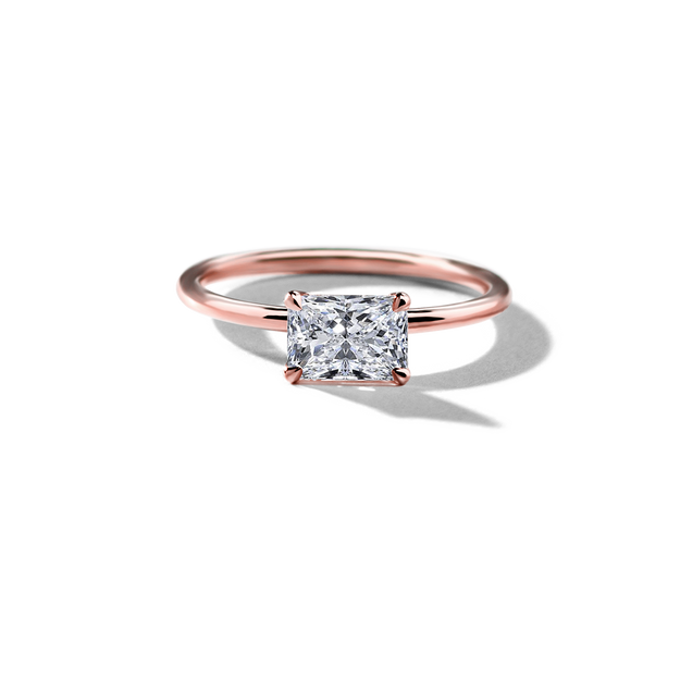 East-West Halo Diamond Engagement Ring Cushion Cut Sparkle Elegant Dainty Stackable Rose Gold Wedding