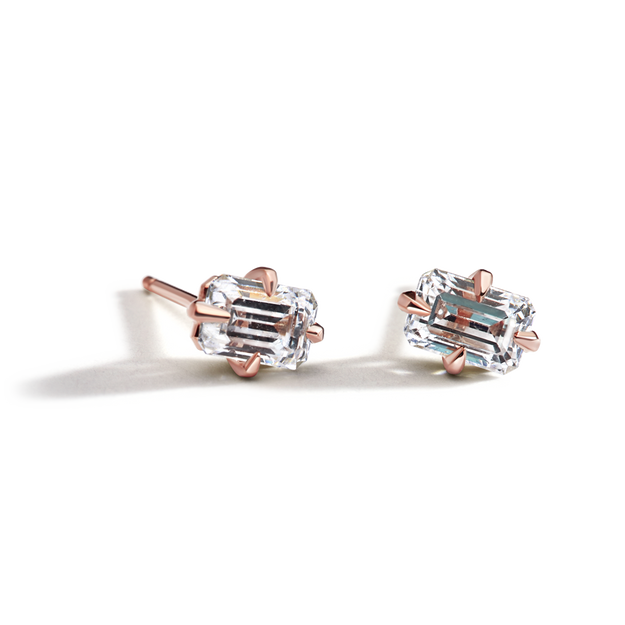 Emerald Diamond Studs Sparkle Earring Solitaire Elegant Dainty Rose Gold