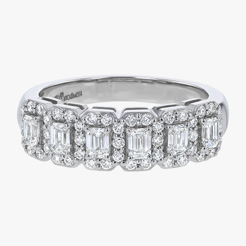 Emerald Diamond Halo Half Band Ring - 18K Gold | VS Clarity