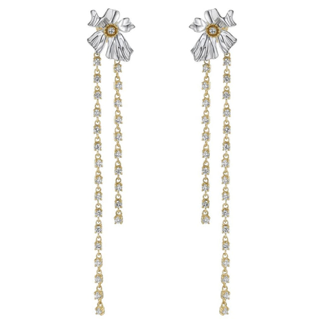 Floral Alchemy with Dangling Vines Earrings - 18K Gold | VS Clarity