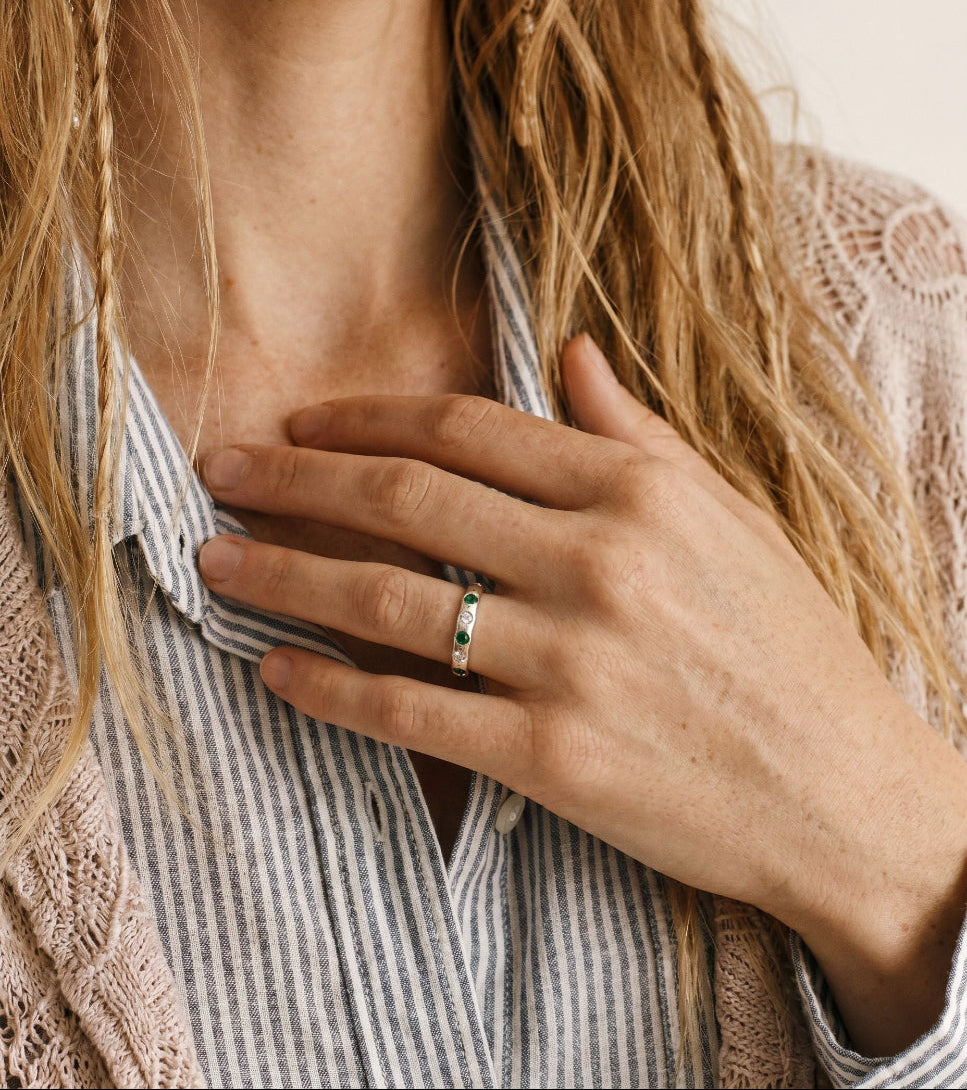 Flush design ring close on worn hand