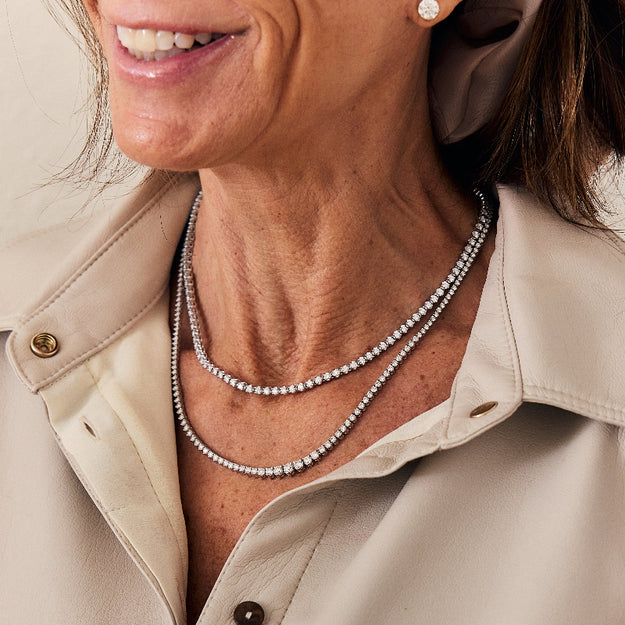 Graduated Diamond Tennis Necklace Fashion Statement Luxury Elegant Layering Stackable 14K 18K gold VS clarity