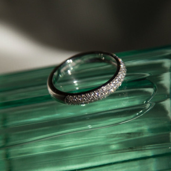 3 Row Pavé White Diamond Half Band - 18K Gold | VS Clarity
