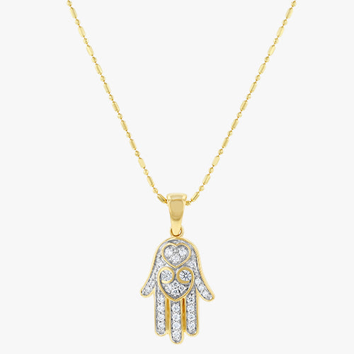 Hamsa Hand Diamond Yellow Gold Necklace - Lab Grown Diamonds | VS Clarity