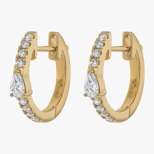 18K Gold Huggies with Round and Pear Diamonds