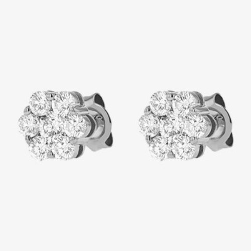 18K Gold Flower Diamond Stud Earrings with 1.0 Carats