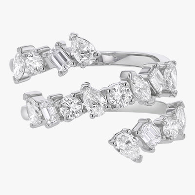 18K Gold Multi Shape Diamond Spiral Ring