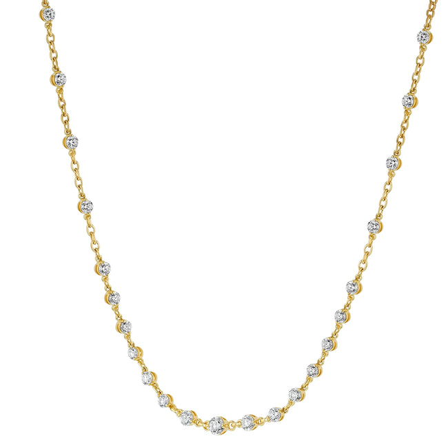 Diamond Station Tennis Necklace - 18K Gold | VS Clarity