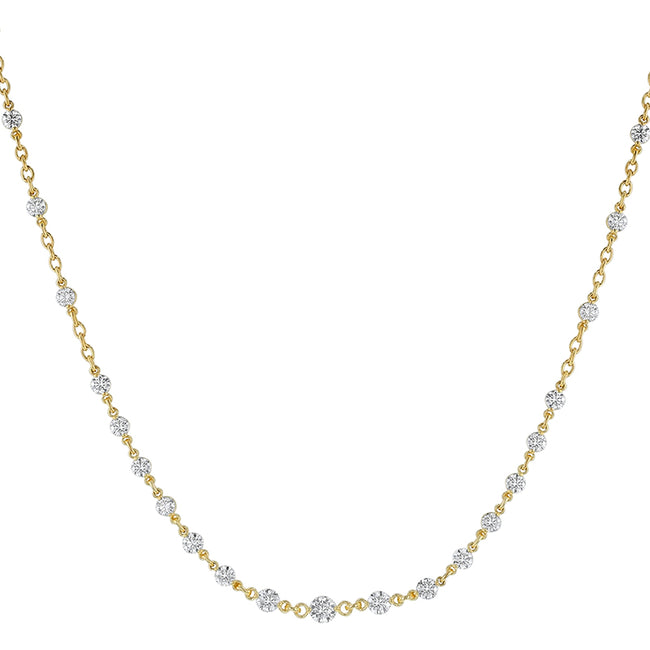 Diamond Station Tennis Necklace - 18K Gold | VS Clarity