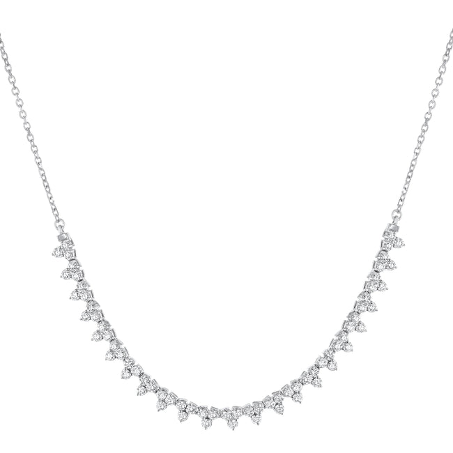 Triple Diamond Half-Tennis Necklace - 18K Gold | VS Clarity