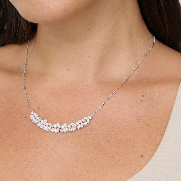 Multi Cut Diamond Halfway Tennis Necklace VS Clarity sparkling Elegant Pear Marquise round 14K 18K white 