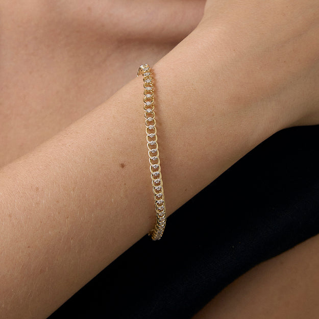 Diamond Curb Chain Bracelet 18K gold 14 yellow sparkling elegant VS Clarity