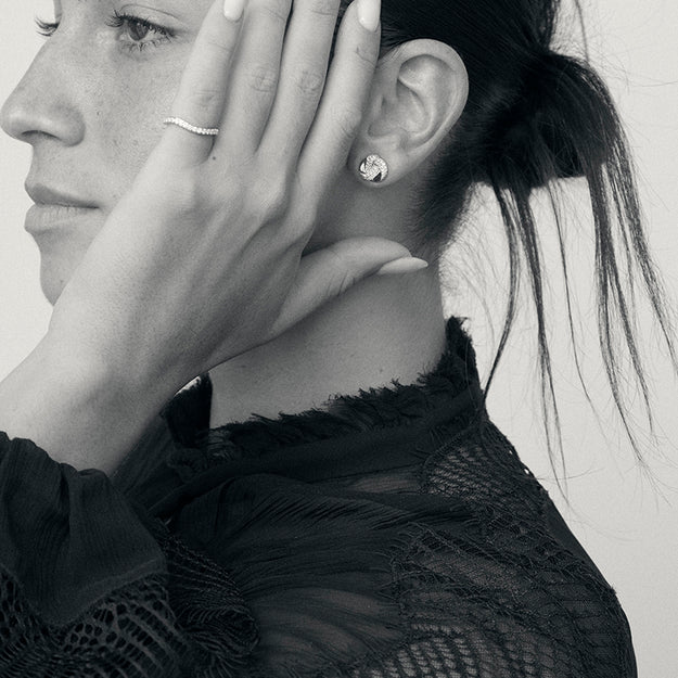 Dainty unique diamonds and gold earring Stylish fashionable jewelry classic elegant stud and ring