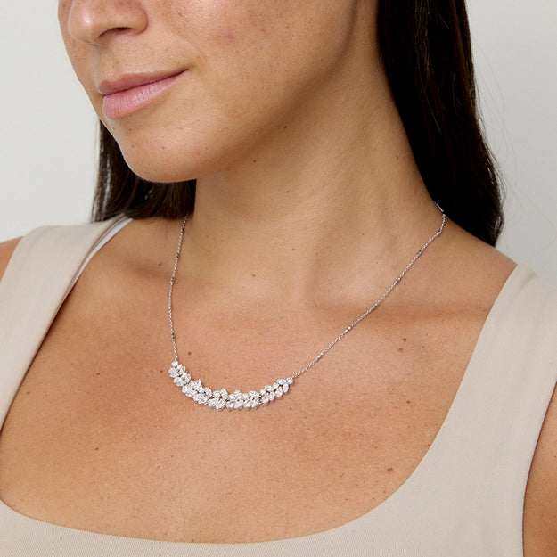 Multi Cut Diamond Halfway Tennis Necklace VS Clarity sparkling Elegant Pear Marquise round 14K 18K white 