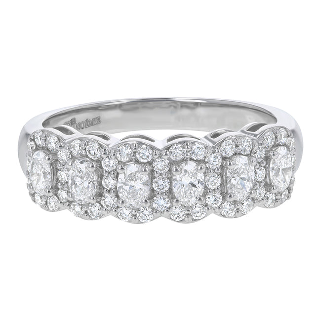 Oval Diamond Halo Half Band Ring - 18K Gold | VS Clarity