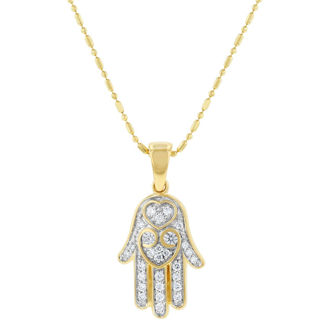 Hamsa Hand Diamond Yellow Gold Necklace - Lab Grown Diamonds | VS Clarity