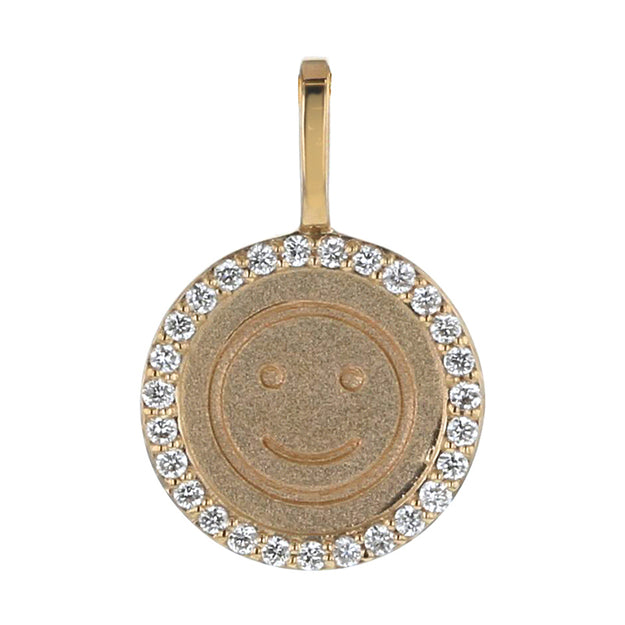 VS Clarity diamond Happy Face Diamond Medallion Pendant Smiley Charms 14K 18K Yellow Gold 