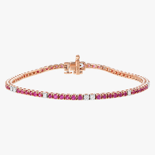 Pink Sapphire and White Diamond Tennis Bracelet - 18K Gold | VS Clarity
