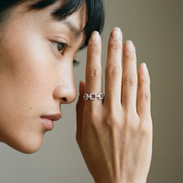 1.90 Carat Diamond Link Ring - Sterling Silver | VS Clarity Lab Diamonds