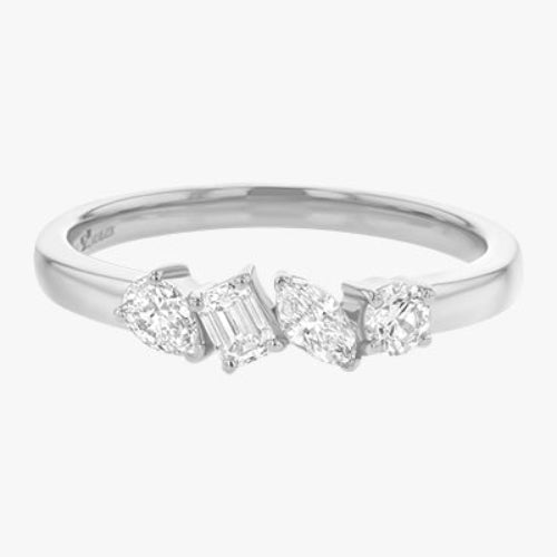 Lab Grown Quartet Multi Shape Diamond Ring Dainty Wedding Band Stackable White Gold Platinum VS Clarity 14K 18K Gold