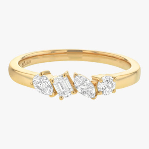 Lab Grown Quartet Multi Shape Diamond Ring Dainty Wedding Band Stackable Yellow Gold VS Clarity 14K 18K 