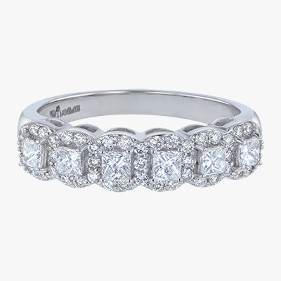18K Gold Princess Diamond Halo Half Band Ring