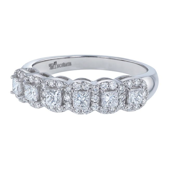 Princess Diamond Halo Half Band Ring -  18K Gold | VS Clarity
