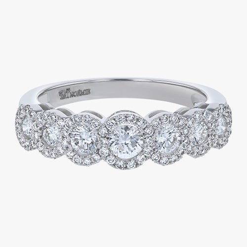 18K Gold Round Diamond Halo Half Band Ring