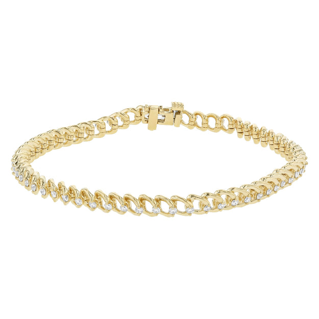 Diamond Curb Chain Bracelet 18K gold 14 yellow sparkling elegant VS Clarity
