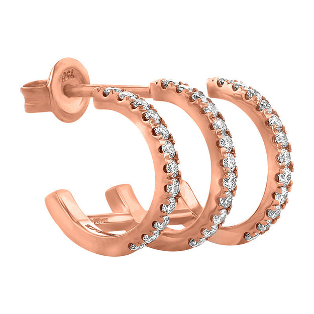 The Trois Hoop Diamond Earring 14K 18K gold rose white yellow black single VS quality 