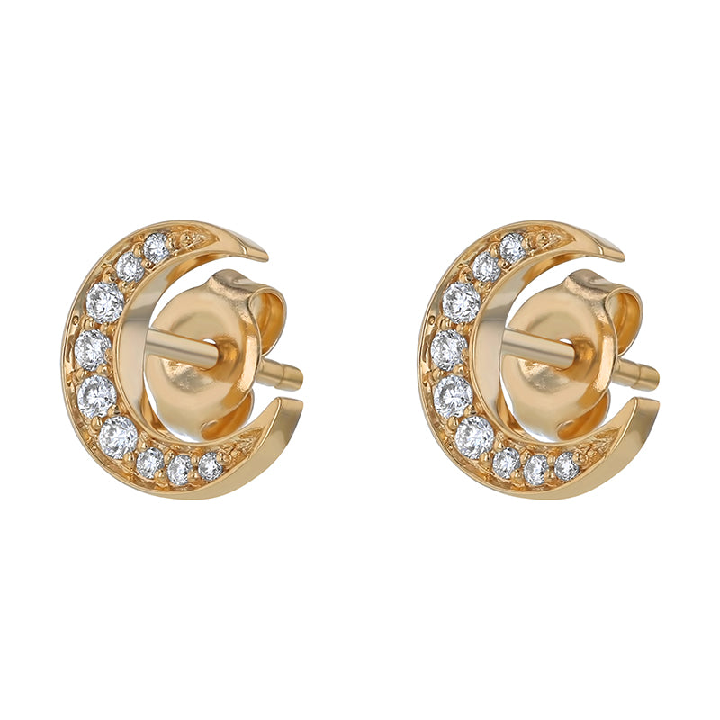 Gold Crescent Moon Stud Lab Grown Diamond Earrings | Noémie