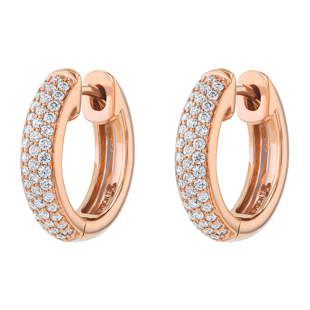 3 Row Pavé White Diamond Earrings Hoop Statement Hoops Huggie Pave Diamond Tube  VS Clarity sparkling white diamonds 14K 18K Gold