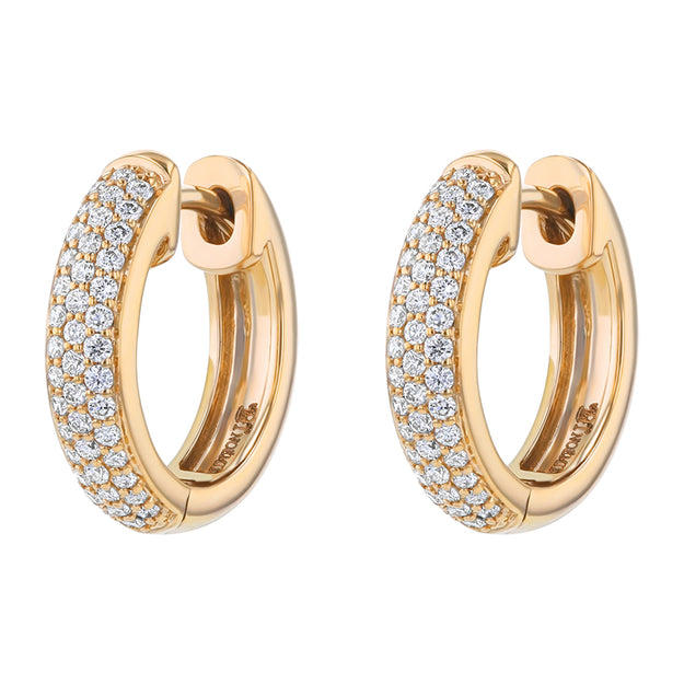 3 Row Pavé White Diamond Earrings Hoop Statement Hoops Huggie Pave Diamond Tube  VS Clarity sparkling white diamonds 14K 18K Gold