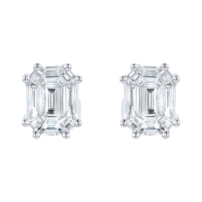 Composite Emerald Cut Studs - 18K Gold | VS Clarity