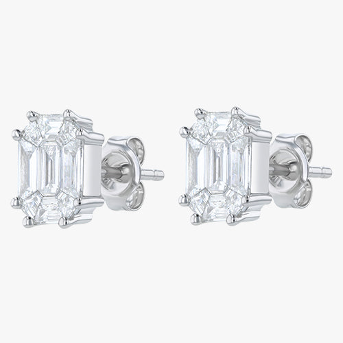 Composite Emerald Cut Studs - 18K Gold | VS Clarity