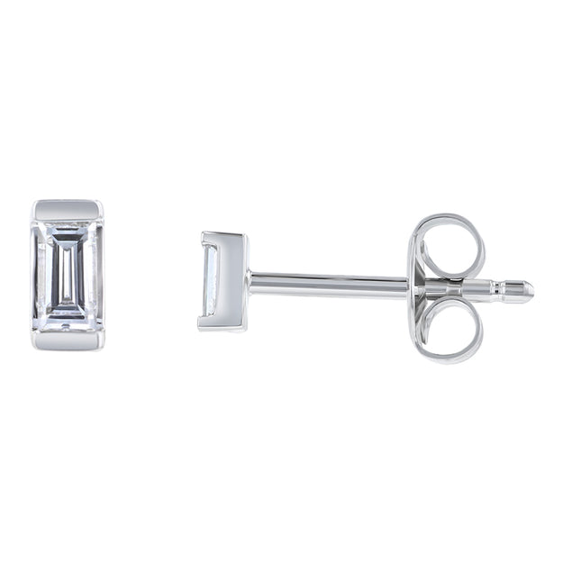 The Diamond Baguette Stud VS quality stone 18K gold white 